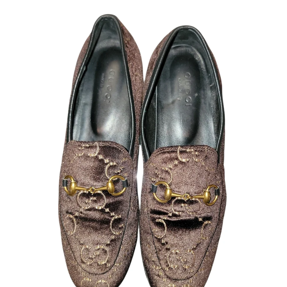 Gucci Brown Velvet Horsebit Loafers Sz 40 Best Offer - Picture 2 of 6